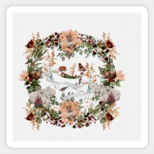 Welcome Spring: Cute Baby Animal Forest Watercolor Wildflower Wreath:  Cottagecore Nursery Sticker